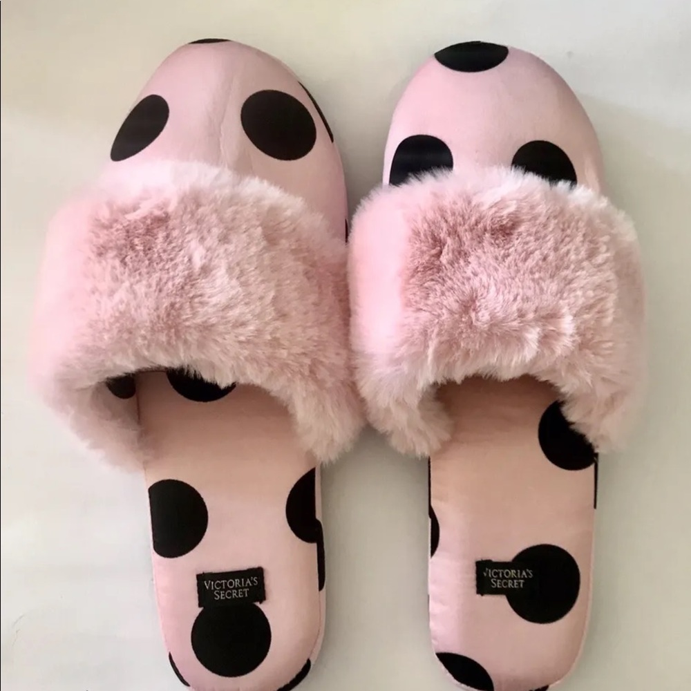Victoria’s Secret Women Polka Dot Bedroom Slippers Pink Black S 5-6